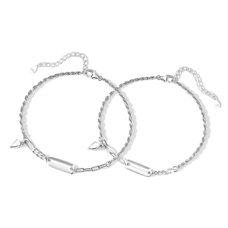 Love Sterling Silver S925 Couple Magnetic Bracelet Niche Design Light Luxury Chain Bracelet Ins Style Square Brand Bracelet
