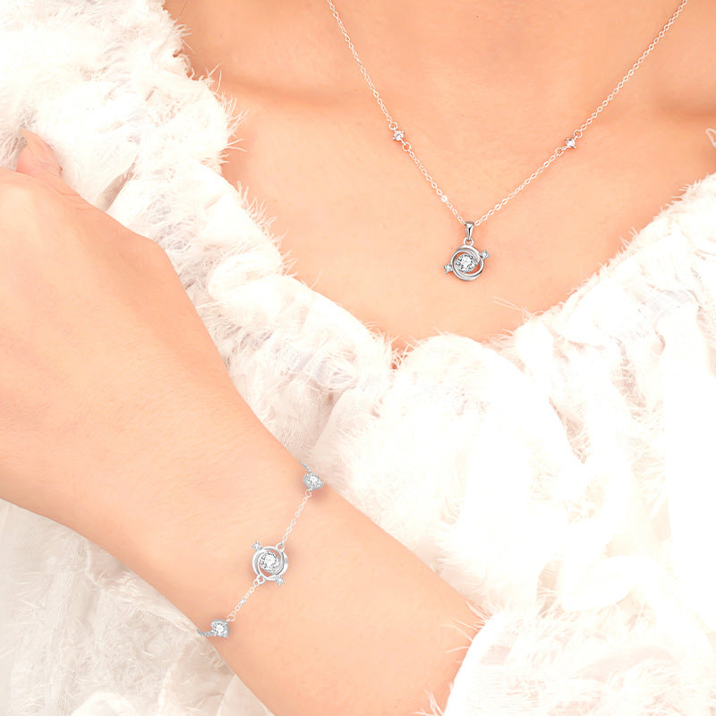 S925 Sterling Silver Rose Love Necklace Bracelet Set Female Light Luxury Niche Zircon Valentine's Day Gift Silver Jewelry Wholesale