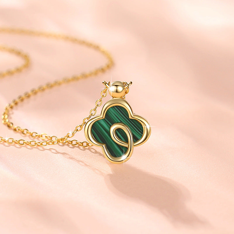 Lucky Clover Sterling Silver 925 Necklace Female Niche Design Light Luxury Peacock Clavicle Chain Ins Flower Pendant