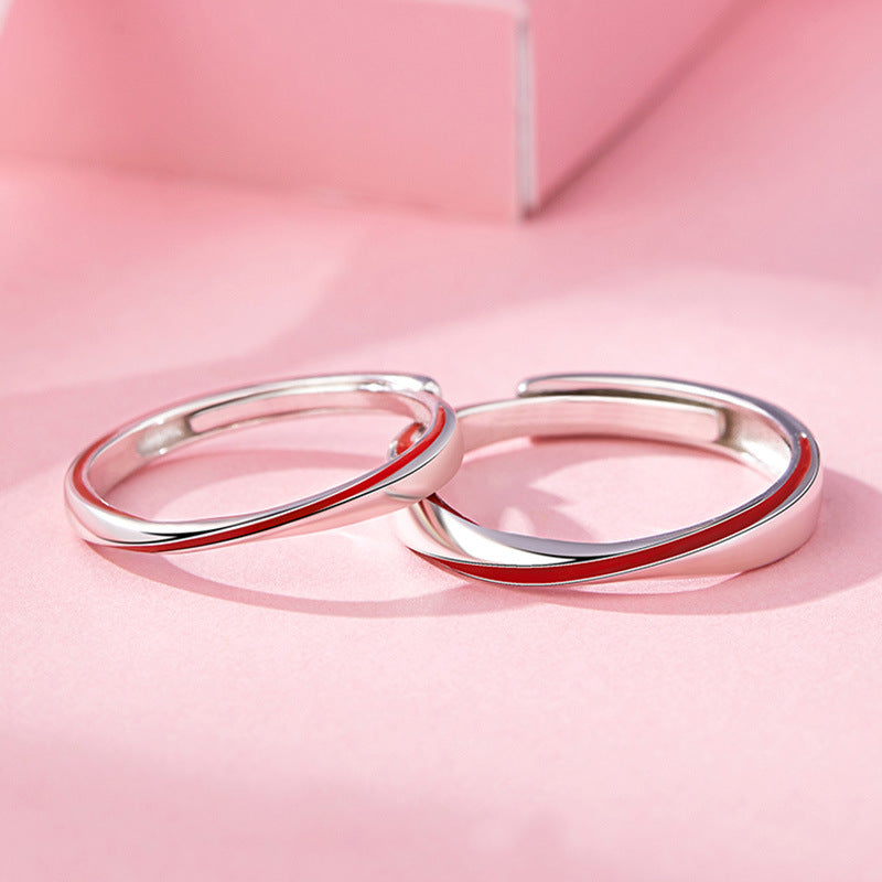 Red Line Love Sterling Silver 925 Couple Ring Men and Women Light Luxury High Sense Plain Ring 520 Gift Mobius Pair Ring