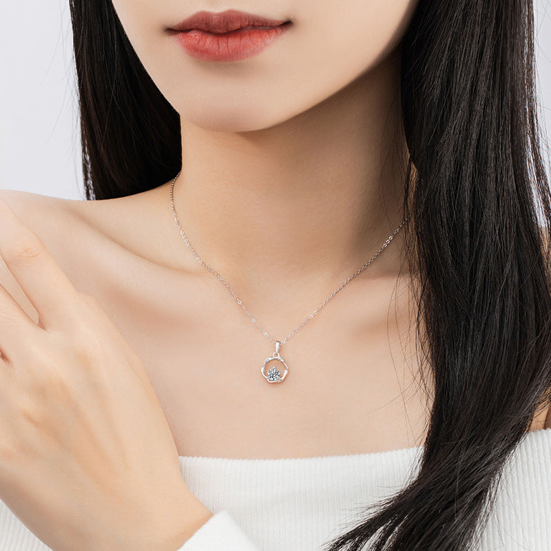 Mobius Ring Pure Silver 999 Necklace Niche Design Light Luxury Zircon Clavicle Chain Ins Style round Pendant