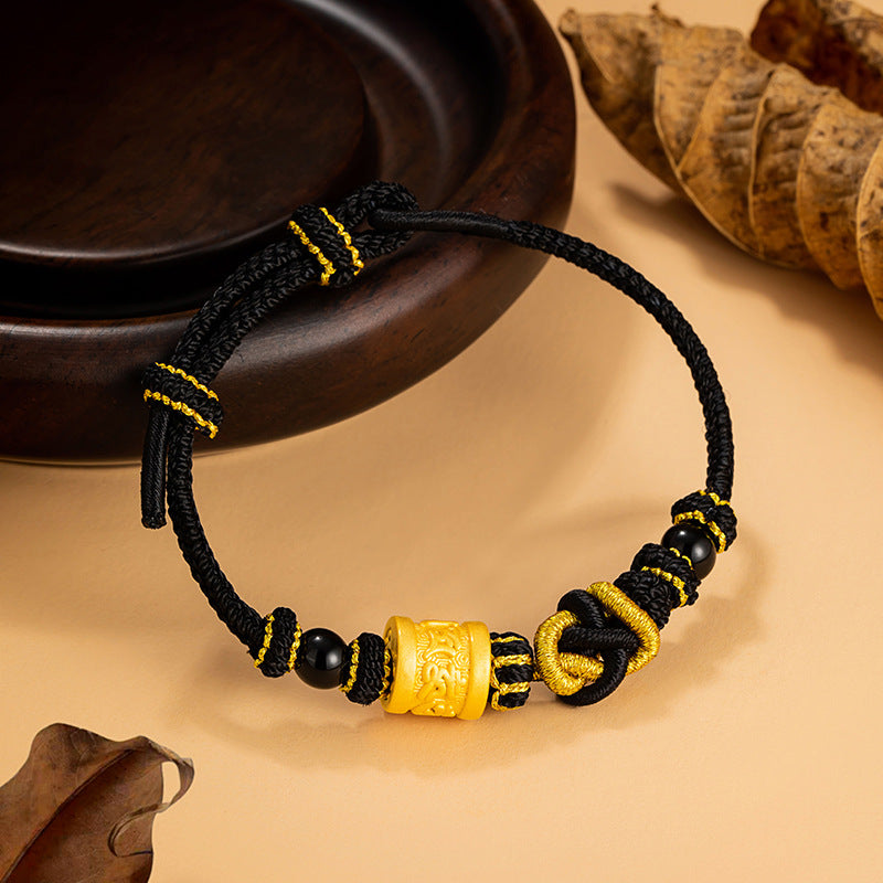 Six-Word Proverb Pure Silver 999 Bracelet Light Luxury High-Grade Black Agate Woven Bracelet Ins Birth Year Guardian Bracelet