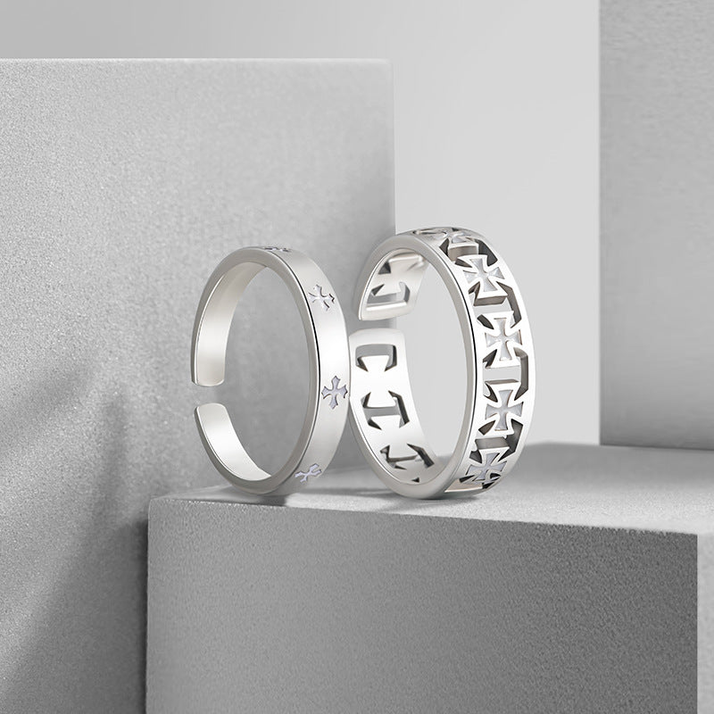 Cross Sterling Silver 925 Luminous Couple Ring Men and Women Fashion All-Match Star Ring Valentine's Day Gift Pair Ring