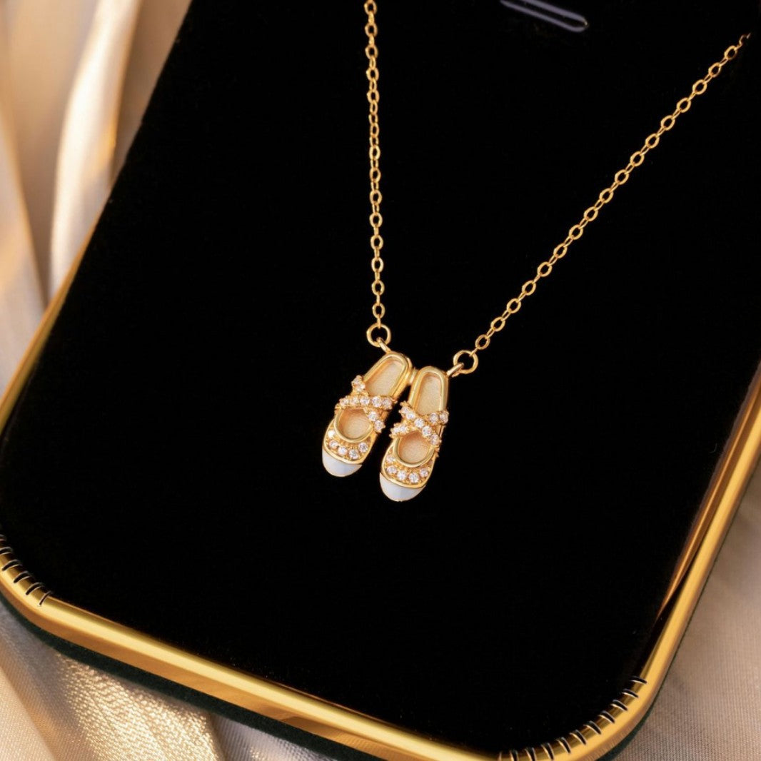 Ballet Shoes Sterling Silver 925 Necklace Female Niche Design Light Luxury Zircon Clavicle Chain Small Red Book Same Pendant