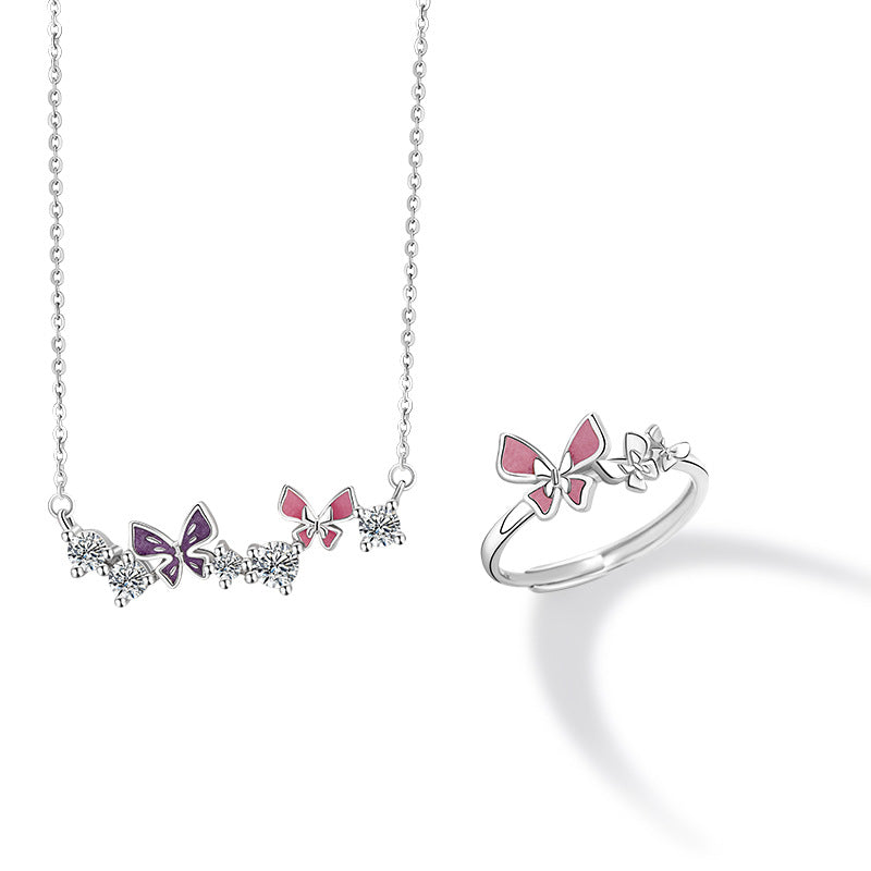 Butterfly Sterling Silver 925 Luminous Necklace Female Niche Design Light Luxury Zircon Clavicle Chain Ins Style Star Pendant