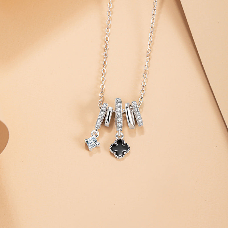 Lucky Clover Sterling Silver 925 Necklace Female Niche Light Luxury Flower Clavicle Chain Ins Style Ring Buckle Pendant