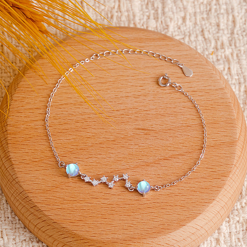 S925 Silver Bracelet Female Big Dipper Seven Star Moonstone Niche Design Sense Star Rail Bracelet Light Luxury Temperament Jewelry Wholesale