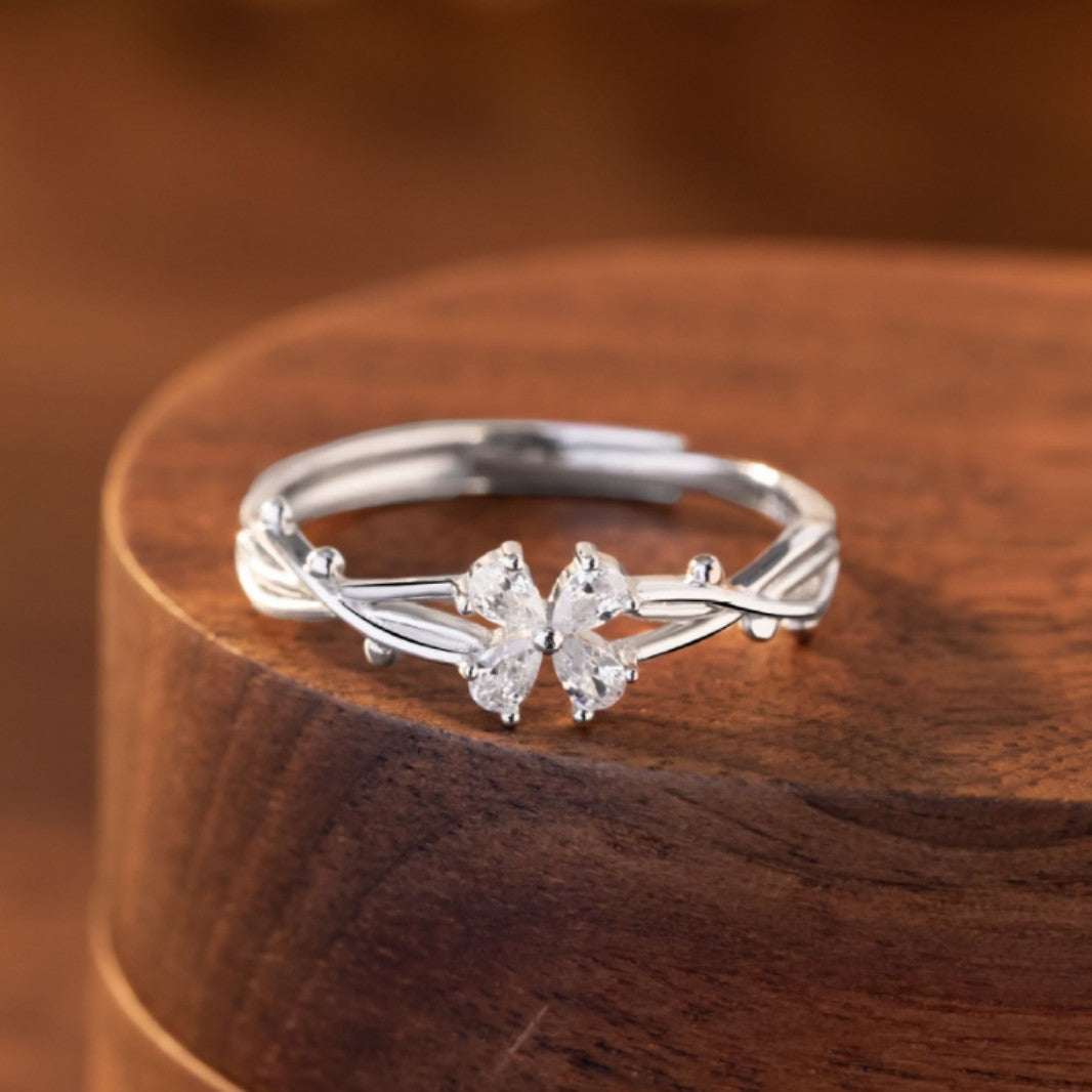 Lucky Clover Pure Silver 999 Ring Female Niche Design Light Luxury Thorn Rose Ring Valentine's Day Ring