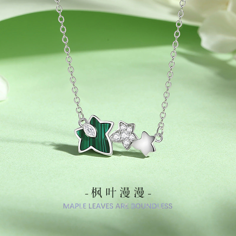 Maple Leaf Sterling Silver 925 Necklace Women's Fashion All-Match Flower Zircon Clavicle Chain Ins Peacock Ginkgo Leaf Pendant