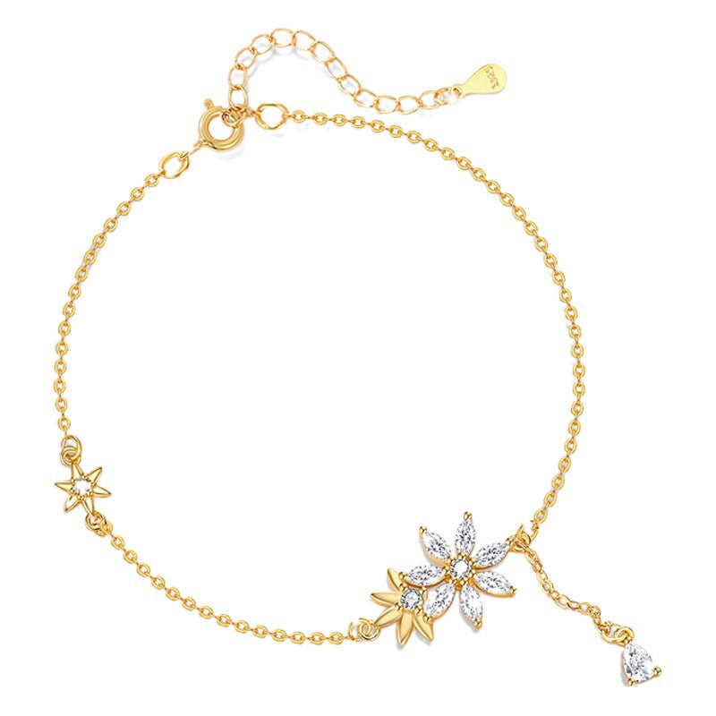 Flowers like Brocade Sterling Silver 925 Bracelet Female Niche Design Light Luxury Sunflower Bracelet Qixi Ins Flower Bracelet