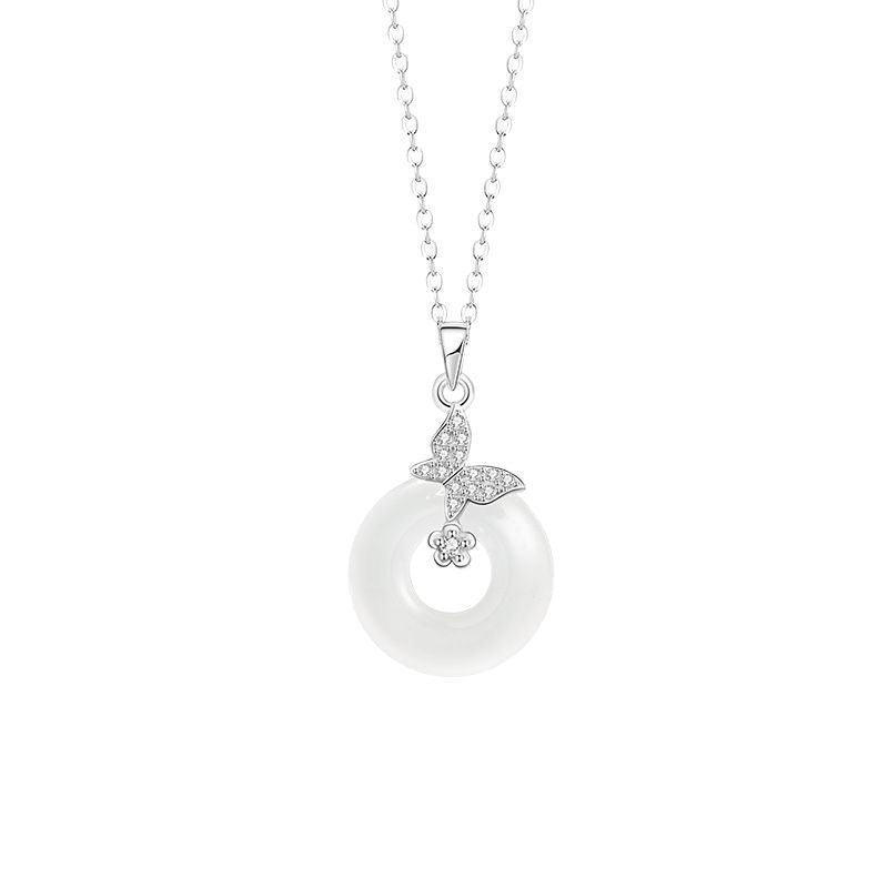 Butterfly Sterling Silver 925 Chalcedony Necklace Women's Fashion Versatile Safety Buckle Clavicle Chain Ins Style Flower Zircon Pendant