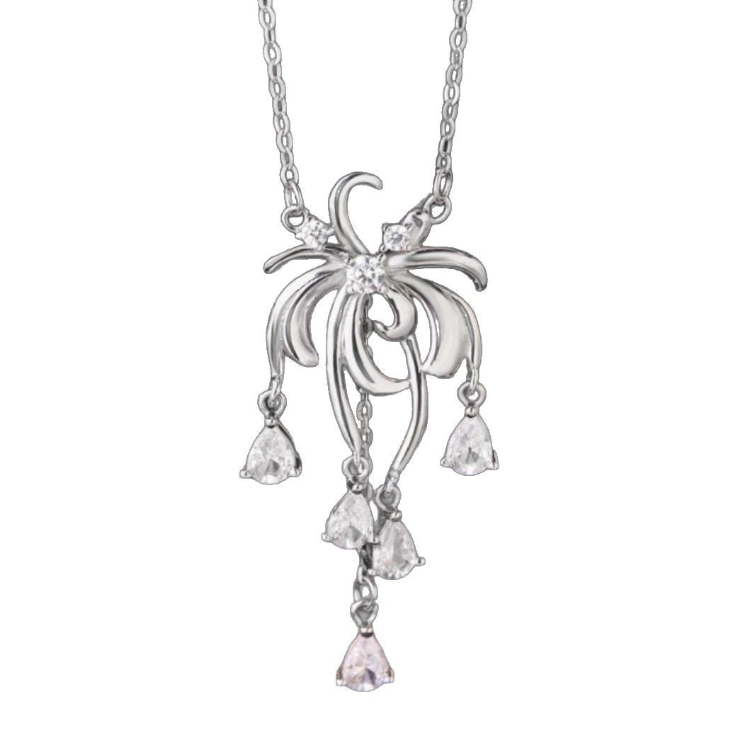 Lace Fireworks Sterling Silver 925 Necklace Women's Light Luxury High-Grade Zircon Tassel Clavicle Chain Ins Style Star Pendant