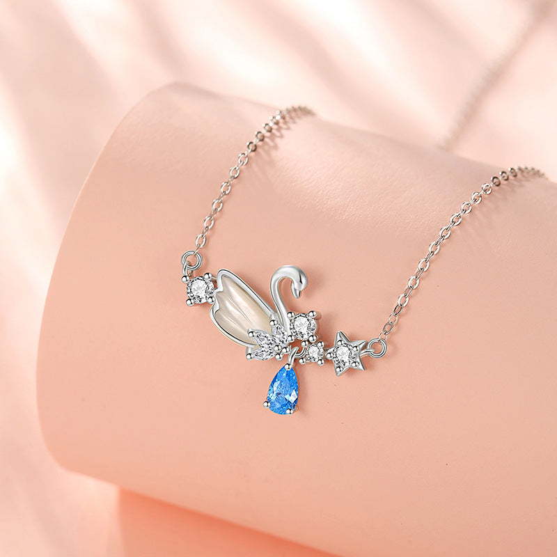 Swan Sterling Silver 925 Necklace Niche Design Light Luxury White Fritillary Clavicle Chain Ins Style Star Tassel Pendant