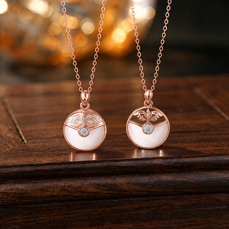 Cross-Border Hot Sale S925 Sterling Silver Necklace Female Angel Knight Fritillary Pendant Niche Girlfriends Paired Silver Jewelry Wholesale