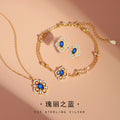 Clover Sterling Silver 925 Necklace Female Niche Design Light Luxury Blue Zircon Flower Clavicle Chain Ins Love Pendant