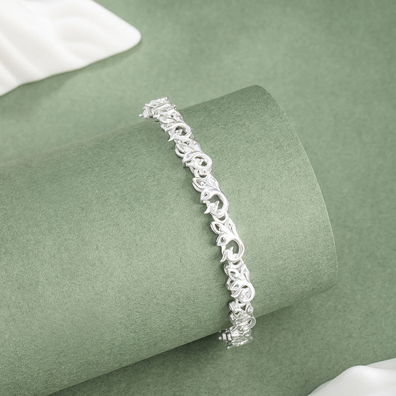 Phoenix Pure Silver 999 Bracelet Female New Chinese National Fashion Girlfriends Same Style Bracelet Ins Style High-Grade Phoenix Tail Bracelet