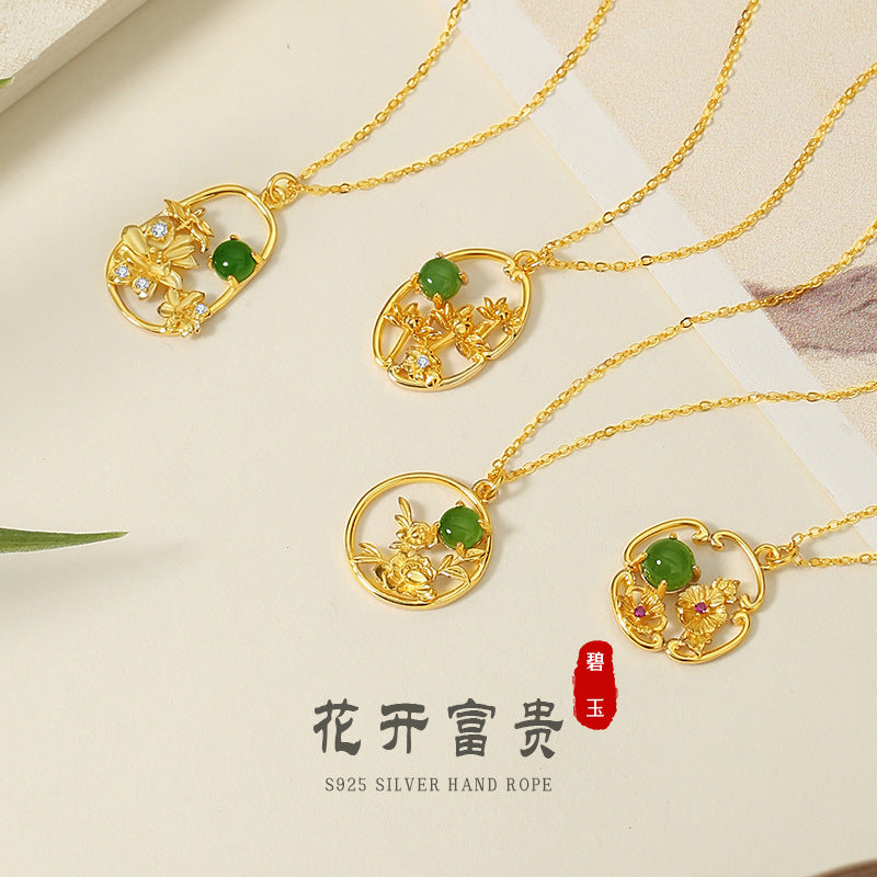 Collana in argento sterling 925 – loto e giada Hetian