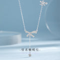 Bowknot Sterling Silver 925 Necklace Female Niche Design Light Luxury Zircon Tassel Clavicle Chain Ins Style Love Pendant