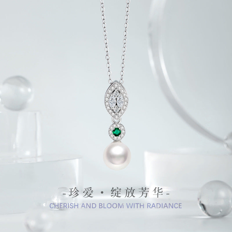 Flower Sterling Silver 925 Necklace Female Niche Design Light Luxury Shijia Pearl Clavicle Chain Socialite Style Zircon Pendant
