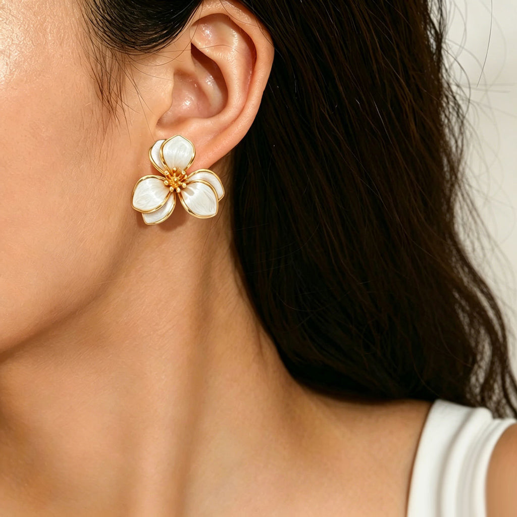 White Petal Flower Earrings — product image 2