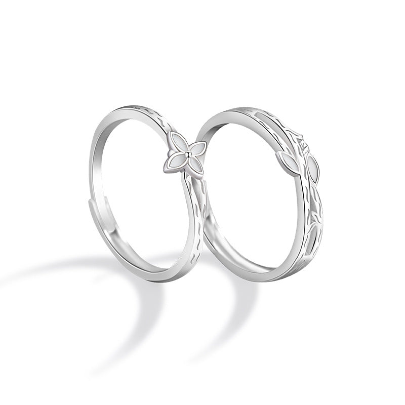 Lianlizhi Sterling Silver 925 Couple Ring Men's and Women's Simple Niche Four-Leaf Clover Ring Ins Style Luminous Ring