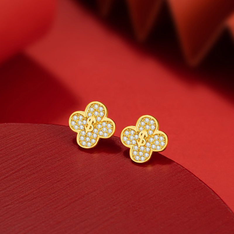 Rich Flower Clover Jewelry Set S925 Sterling Silver Gold-Plated Necklace Bracelet Lucky Lucky Gift Live Supply