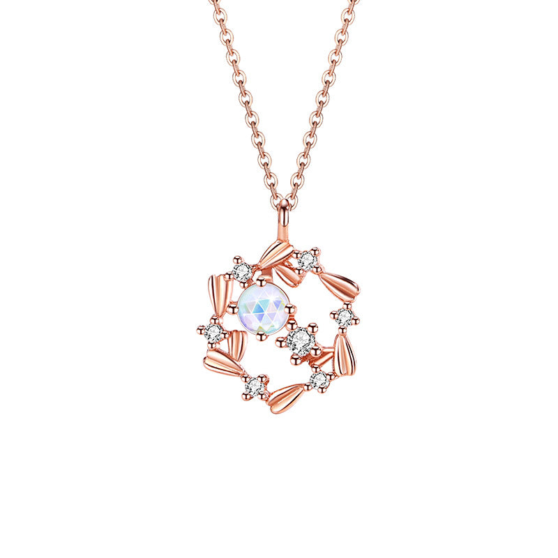 Lucky Garland Sterling Silver 925 Necklace Female Niche Design Light Luxury Zircon Clavicle Chain Ins Style Glazed Stone Pendant