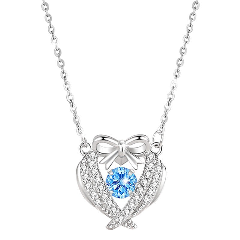 Heart-Shaped Smart Sterling Silver 925 Necklace Women's Bracelet All-Match Zircon Clavicle Chain Gift Ins Style Bow Pendant