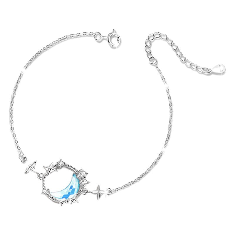 Moon Sterling Silver 925 Bracelet Women's Fashion All-Match Glass Stone Bracelet Ins Style Star Zircon Bracelet