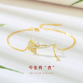 Sansheng Lucky Sterling Silver 925 Bracelet Female Niche Design Light Luxury Zircon Tassel Bracelet Ins Ginkgo Leaf Bracelet