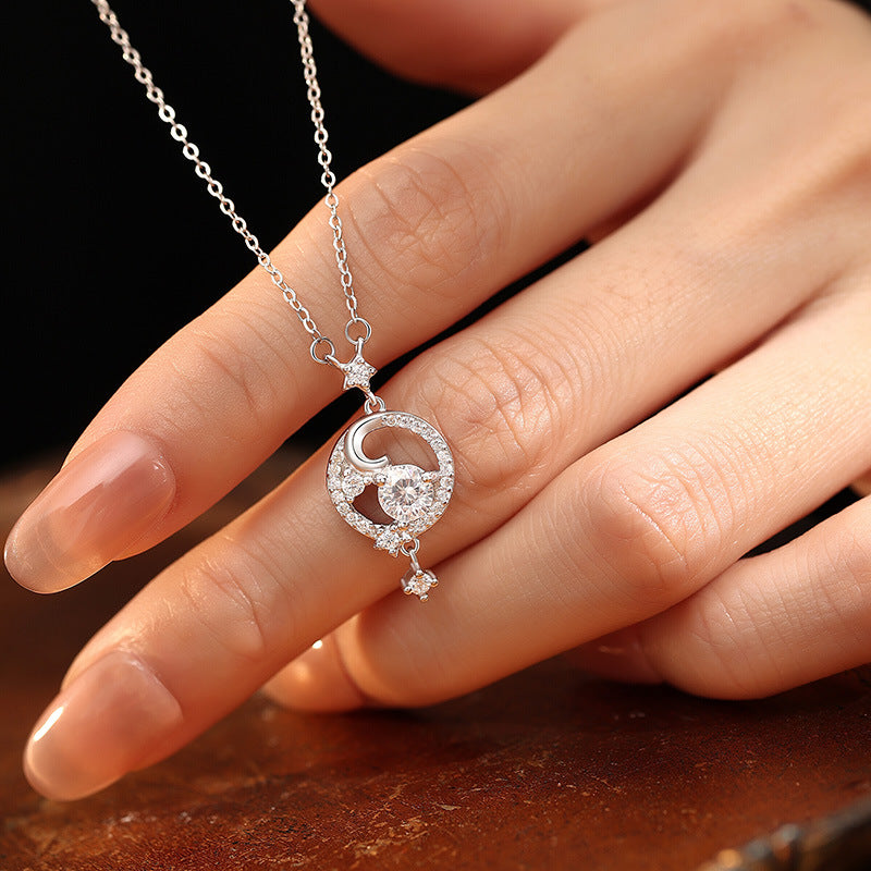 S925 Sterling Silver Necklace Female UV Photosensitive Color-Changing Clover Star Moon Pendant Creative Surprise Gift Clavicle Chain