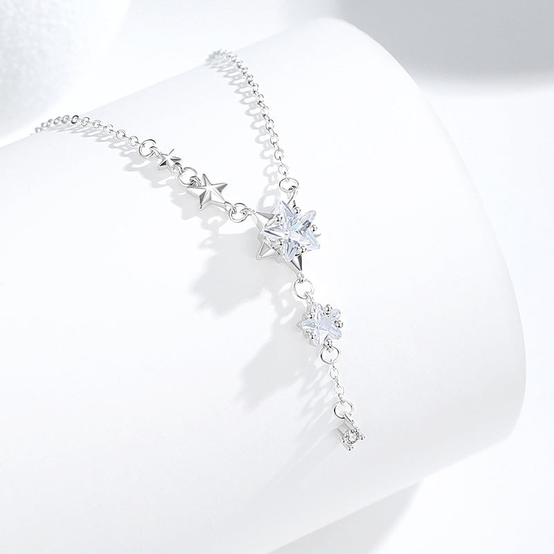 Star Sterling Silver 925 Necklace Female Niche Design Light Luxury Zircon Tassel Clavicle Chain Ins Style Meteor Shower Pendant