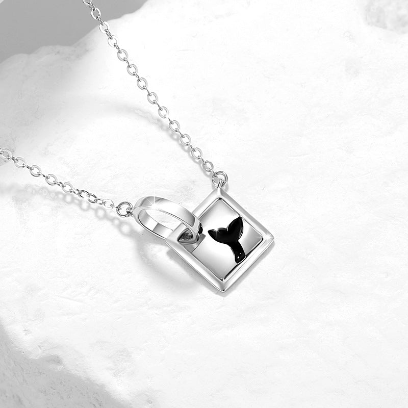 Whale Has You Sterling Silver 925 Couple Necklace Men and Women Fashion All-Match Fishtail Clavicle Chain Ins Style Love Pendant