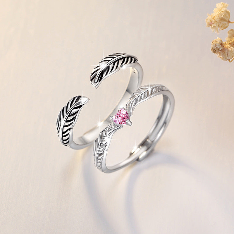 Guardian Feather Pure Silver 925 Couple Ring Men and Women Fashion All-Match Feather Ring Get Things Ins Love Ring