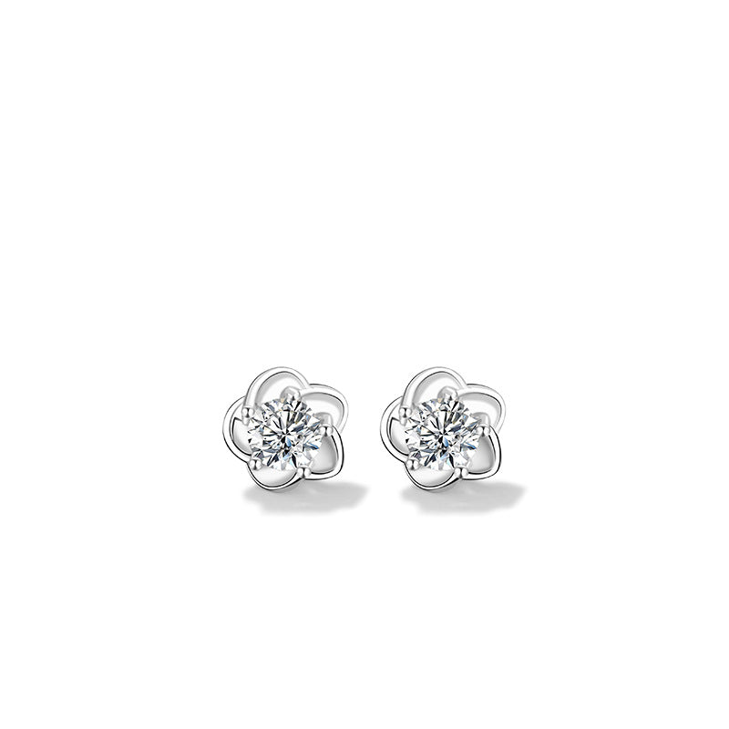 Cherry Blossom Sterling Silver 925 Stud Earrings Female Niche Design Light Luxury Flower Earrings Ins Style Small Peach Blossom Zircon Earrings