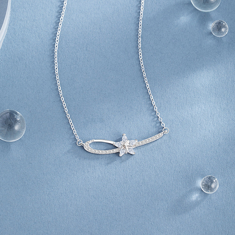 Star Sterling Silver 925 Necklace Women's Fashion Versatile Five-Pointed Star Zircon Clavicle Chain Ins Style Meteor Shower Pendant