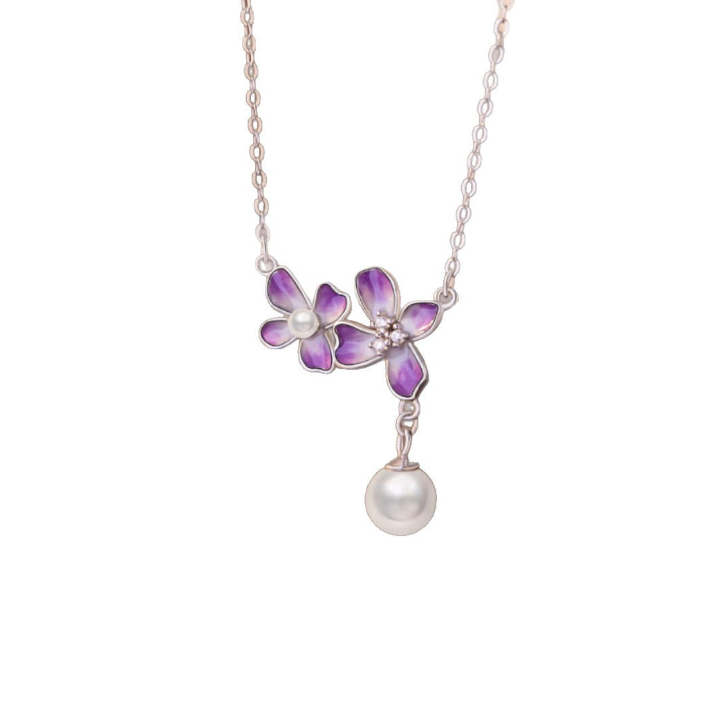 Iris Sterling Silver 925 Necklace Women's Light Luxury High-Grade Flower Pearl Clavicle Chain Ins Style Wisteria Pendant