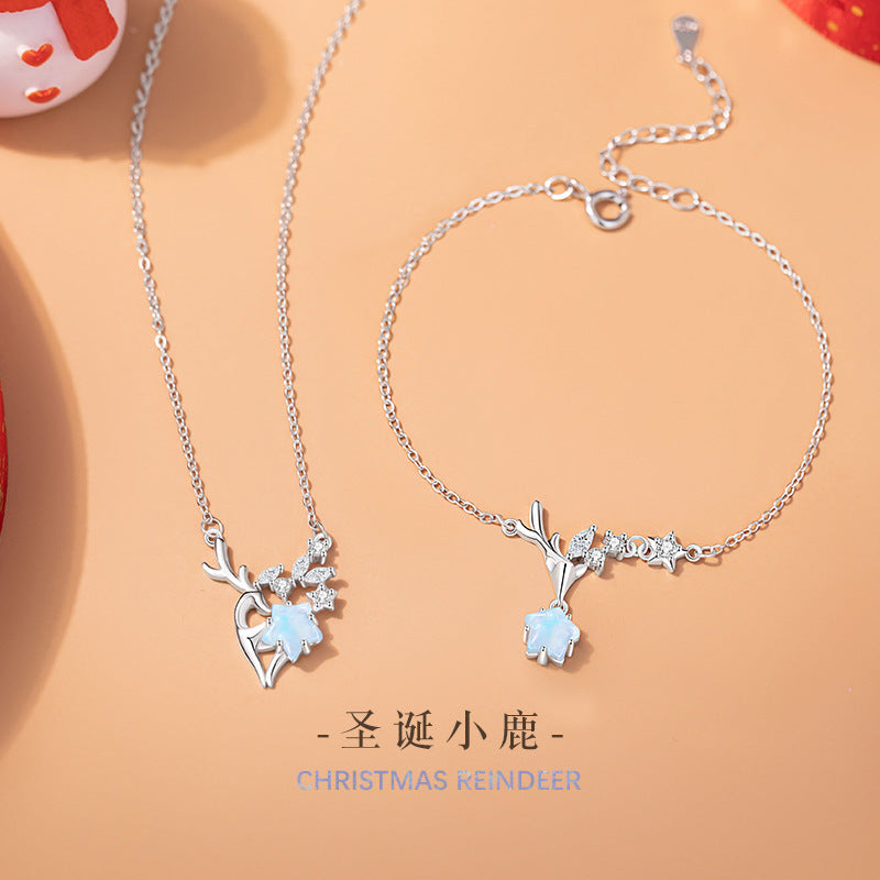 Yi Lu Has You Sterling Silver 925 Necklace Women's Light Luxury Star Glass Stone Clavicle Chain Christmas Ins Antler Pendant