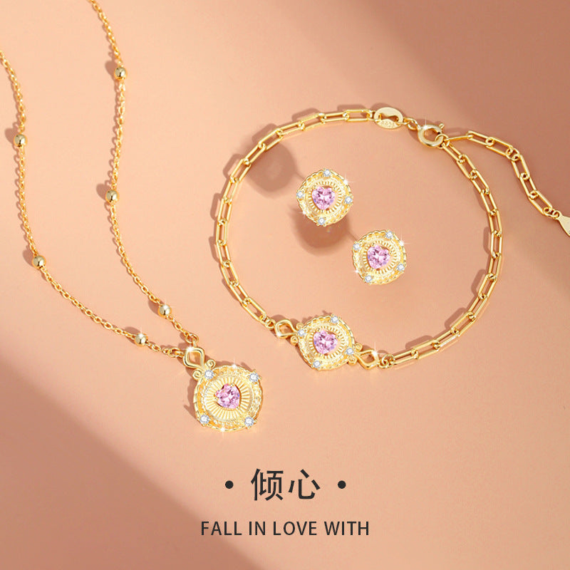 Original Love Sterling Silver 925 Necklace Women's Light Luxury High-Grade Pink Zircon Clavicle Chain Ins Heart with Your Pendant