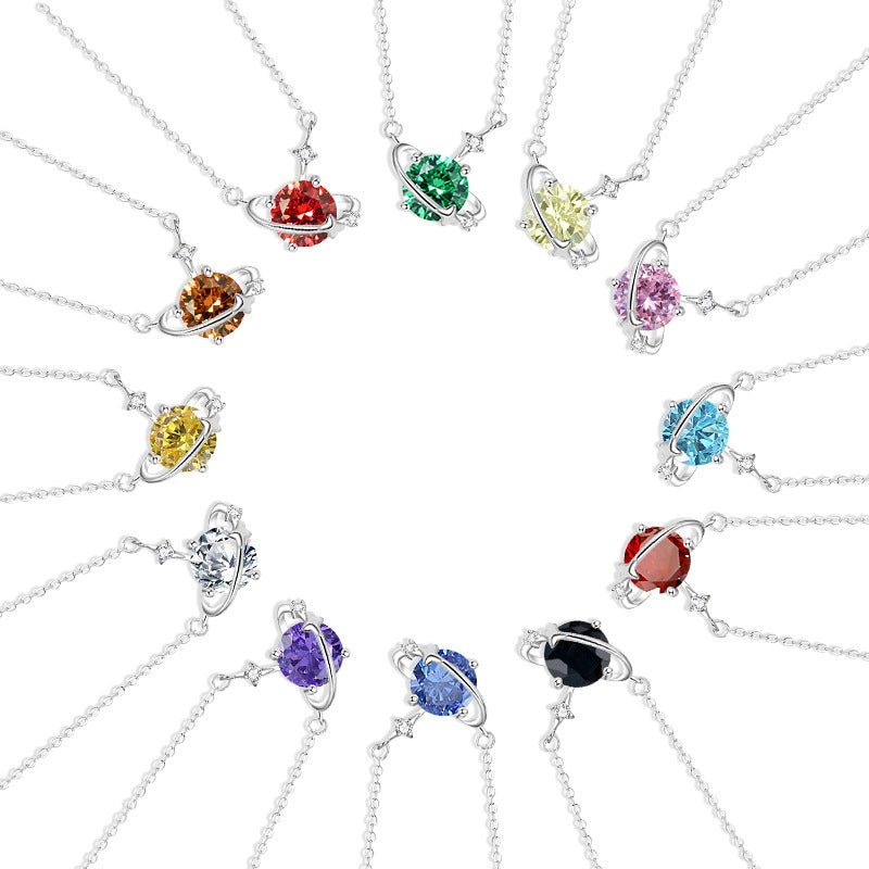 Original Twelve Star Stone Sterling Silver 925 Necklace Women's Fashion Versatile Navy Blue Zirconium Clavicle Chain Birthday Stone Pendant