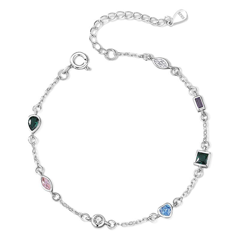 Lovely Sterling Silver 925 Bracelet Female Niche Design Light Luxury Zircon Bracelet Ins Style Gift Girlfriend Rainbow Bracelet