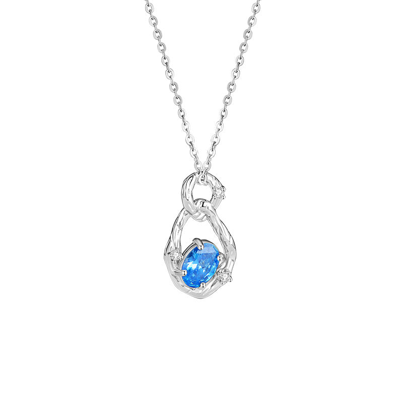 S925 Sterling Silver Ring Necklace Earrings Set Niche Design Vine Winding Blue Zircon Three-Piece Cross-Border Exclusive