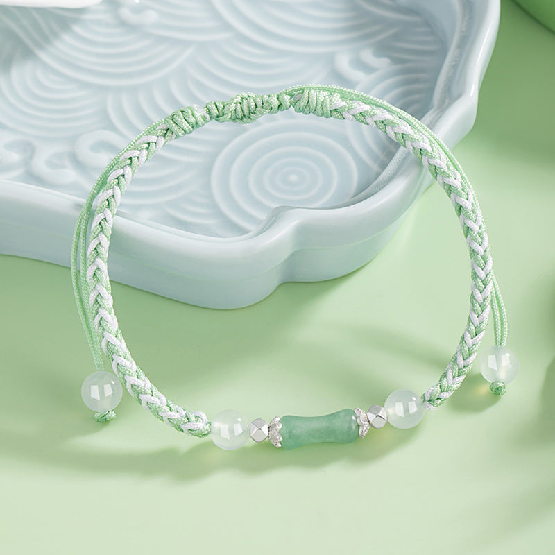 Festival High White Agate Sterling Silver 925 Couple Bracelet Mori Bamboo Jade Stone Bracelet Ins Style Bamboo Bracelet