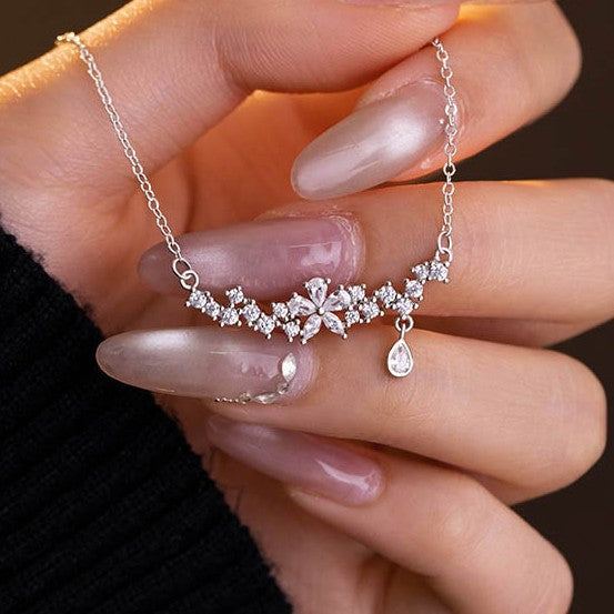 Flower Pure Silver 999 Necklace Female Niche Design Light Luxury Star Tassel Clavicle Chain Ins Laurel Goddess Pendant
