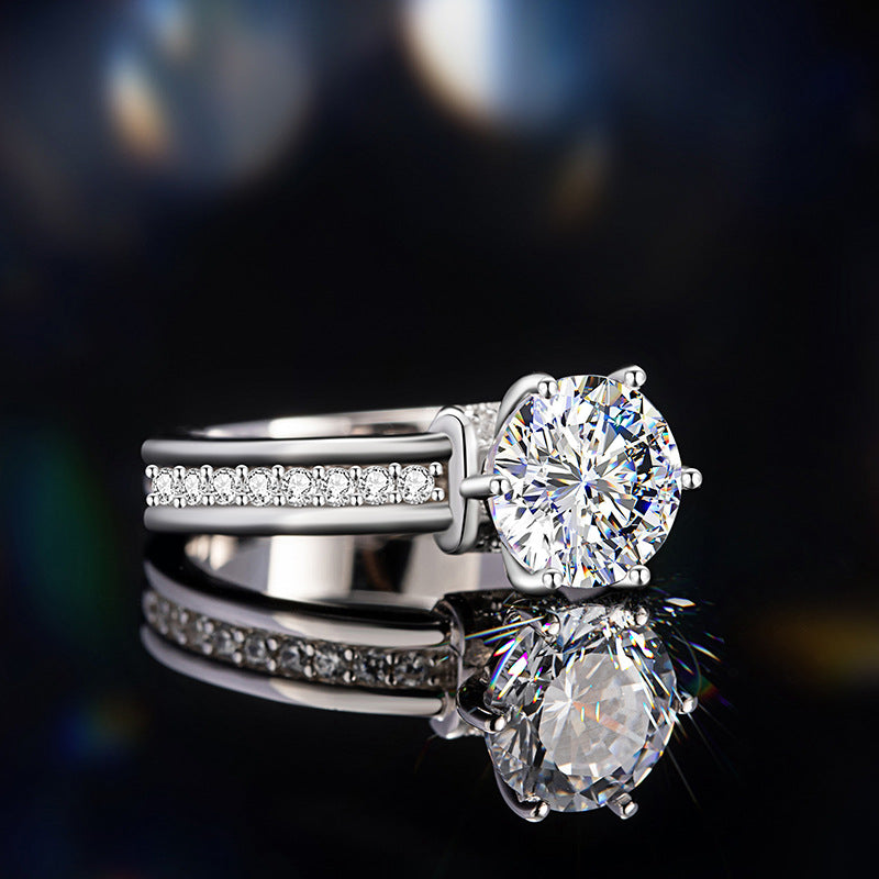 High Crown Queen Sterling Silver 925 Diamond Ring Women's Fashion All-Match Proposal Wedding Ring Ins Style Pair Ring