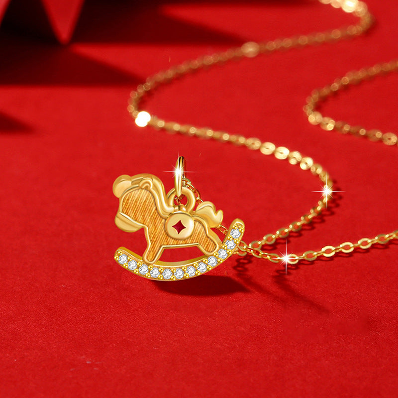 Immediately Rich Flower Sterling Silver 925 Necklace Women's Light Luxury High-Grade Gold Coin Birth Year Clavicle Chain Ins Zodiac Pendant