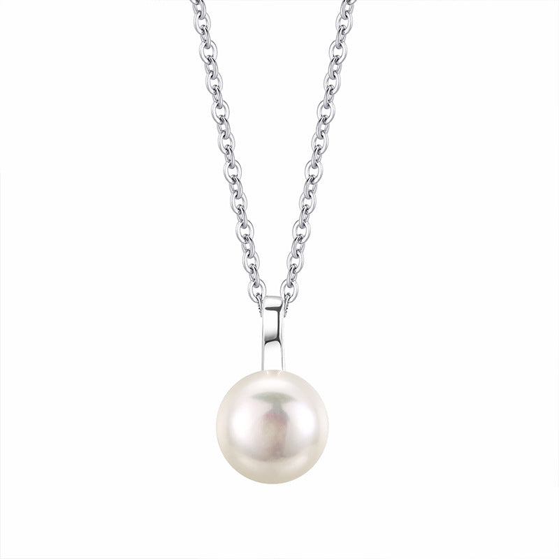 Shijia round Pearl Sterling Silver 925 Necklace Women's Light Luxury High-Grade Clavicle Chain All-Match Ins Style Small Bulb Pendant