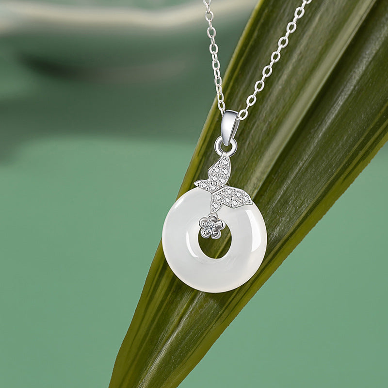 Butterfly Sterling Silver 925 Chalcedony Necklace Women's Fashion Versatile Safety Buckle Clavicle Chain Ins Style Flower Zircon Pendant