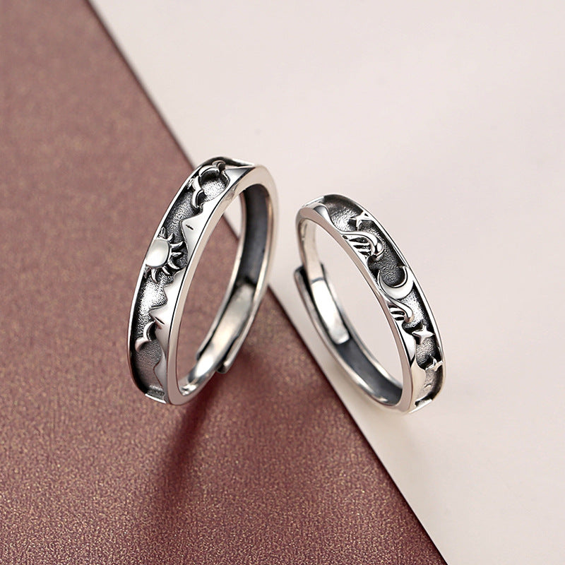 Sun Moon Star River Sterling Silver 925 Couple Ring Isn Niche Design Men's and Women's Plain Ring Light Luxury Fashion Adjustable Ring