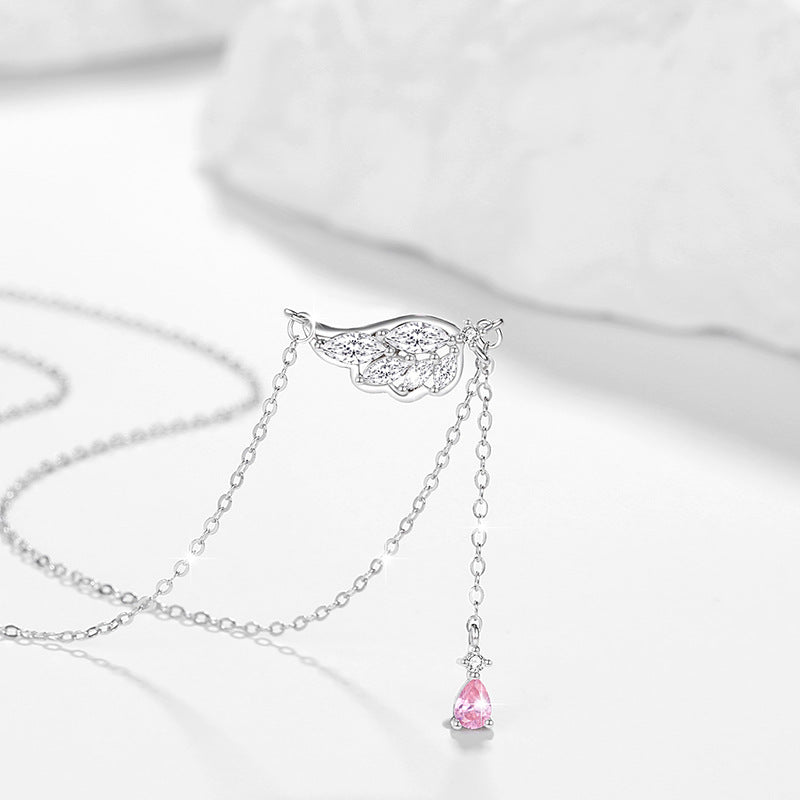 Angel Wings Sterling Silver 925 Necklace Female Niche Design Light Luxury Tassel Clavicle Chain Thing Ins Wings Pendant